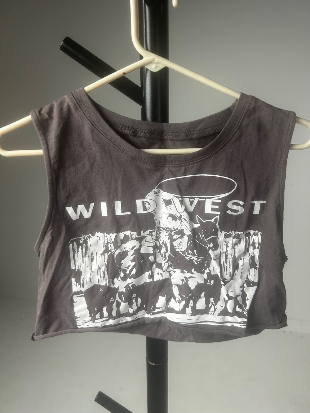 Wild West Graphic Crop Tank Top in Charcoal with White Print
